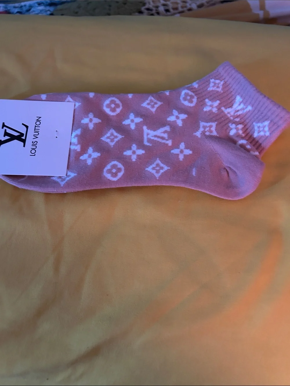 Louis Vuitton Soft Pink & White Monogram Ankle Socks